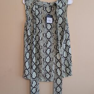 St. John Green and Black Snakeskin Blouse